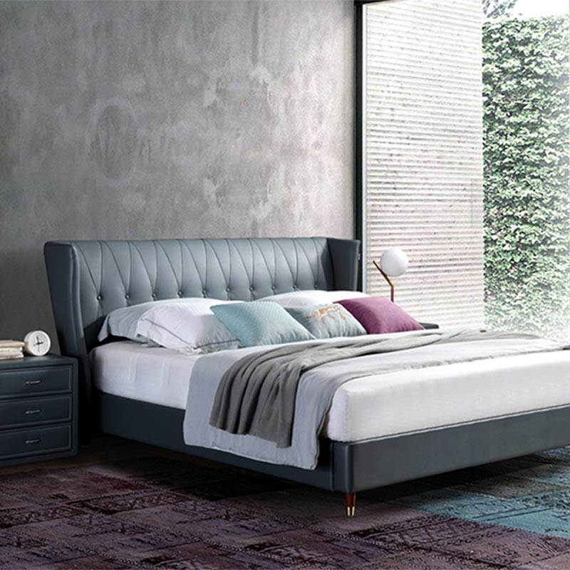 పూర్తి లెదర్ చుట్టబడిన సాలిడ్ వుడ్ బెడ్